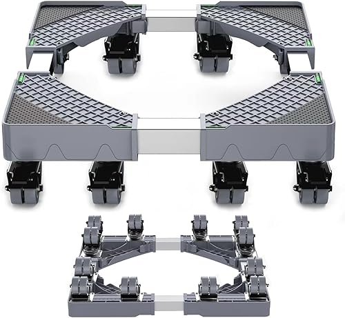 HQO LOVL Soporte móvil mejorado para nevera con 12 ruedas de bloqueo, soporte ajustable para refrigerador para lavadora, secadora, lavadora,