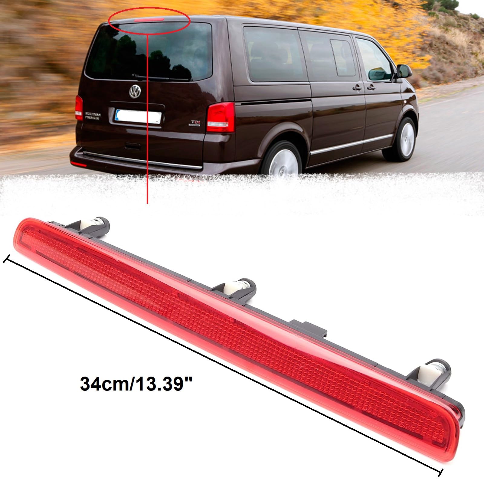 Twowinds - Terza Luce di Freno 7E0945097A Compatibile con VW T5 Transporter, Multivan, Caravelle (2003-2015) - 7E0945097C - Luce Stop Supplementare Centrale