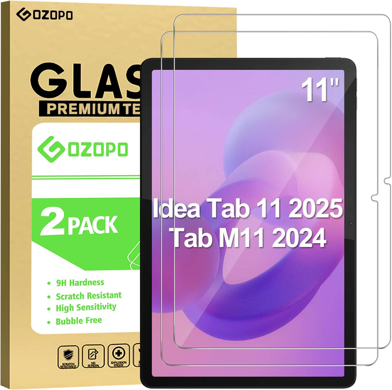 Screen Protector for Lenovo Tab M11 2024 / Idea Tab 2025 11 inch, 9H Tempered Glass Film, Anti-Scratch, No Bubbles [2 Pack]
