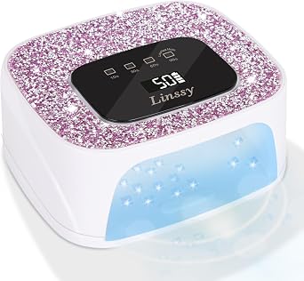 Linssy Rechargeable UV/LED Nail Lamp with Auto Sensor, Portable Cordless Gel Nail Dryer Light 4 Timings & Diamond LCD Screen, UV Light for Gel Nails at Home Salon White