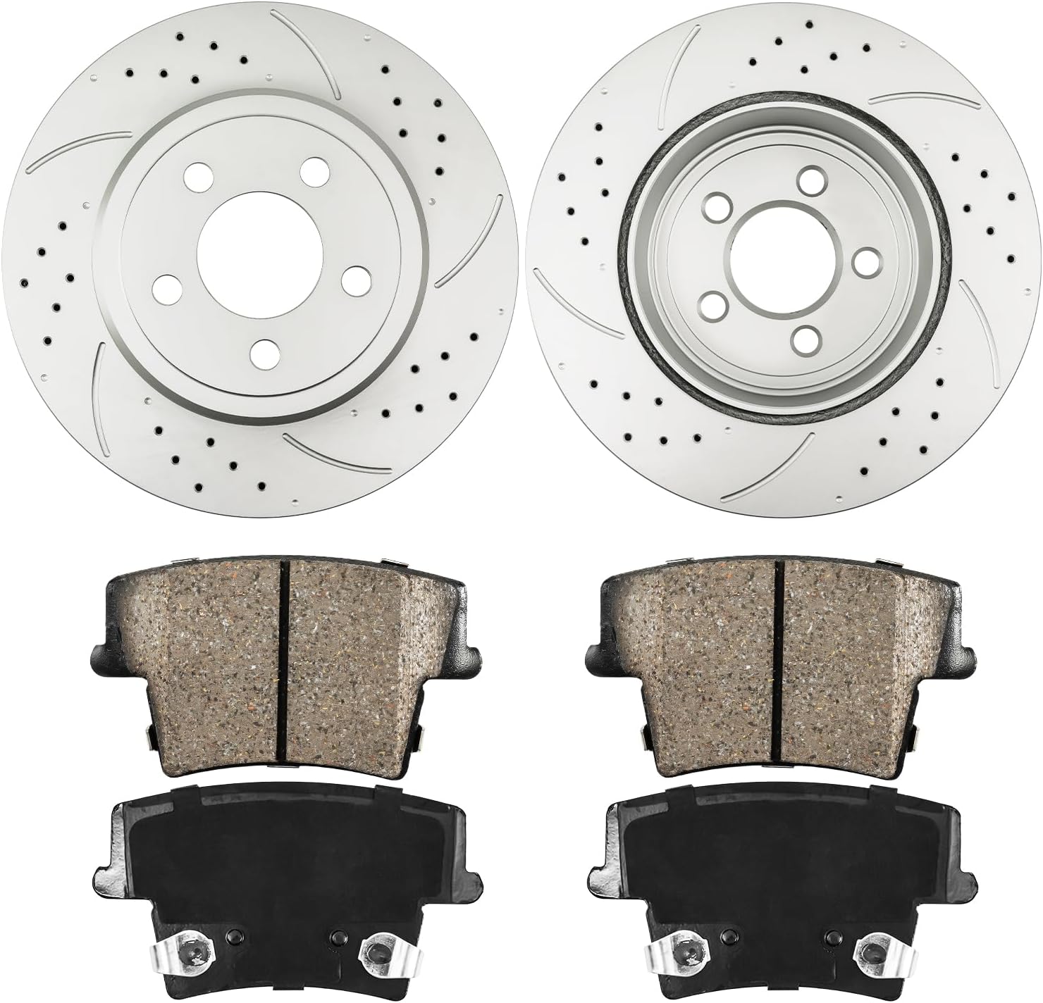 KAX Rear Drilled and Slotted Disc Brake Rotors + Ceramic Pads Kit Compatible with 2005-2020 300, 2006-2020 Dodge Charger, 2009-2020 Dodge Challenger, 2005-2008 Dodge Magnum, 6 PCS Set