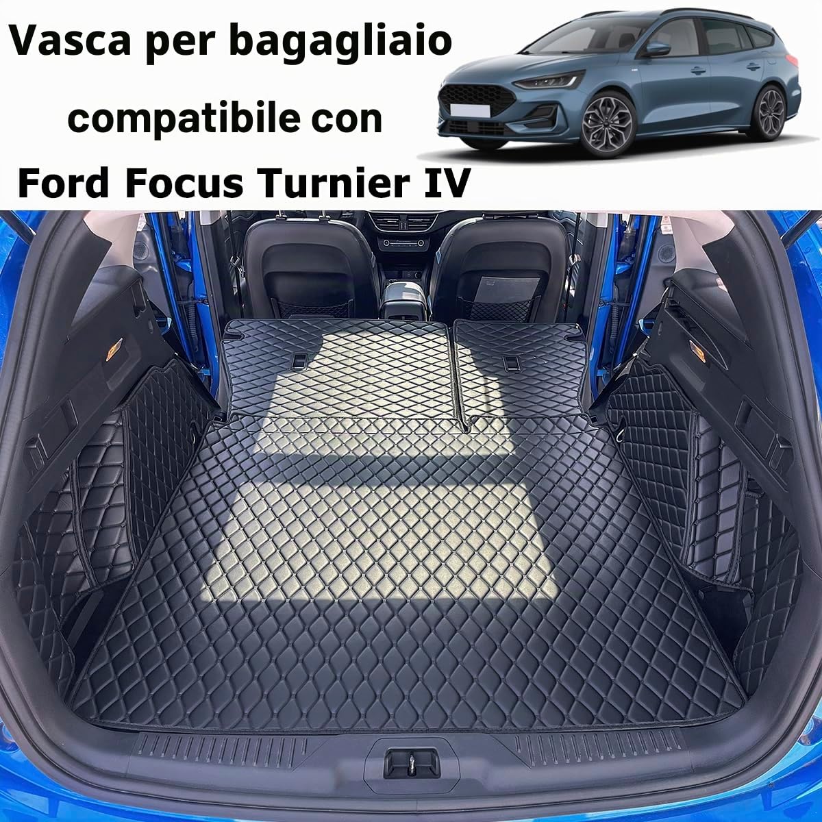 Vasca Baule per Ford Focus 4 IV 5-Porte SW Wagon/Turnier 2018-2025 (con Pianale del bagagliaio in posizione alta) Protezione Bagagliaio su Misura