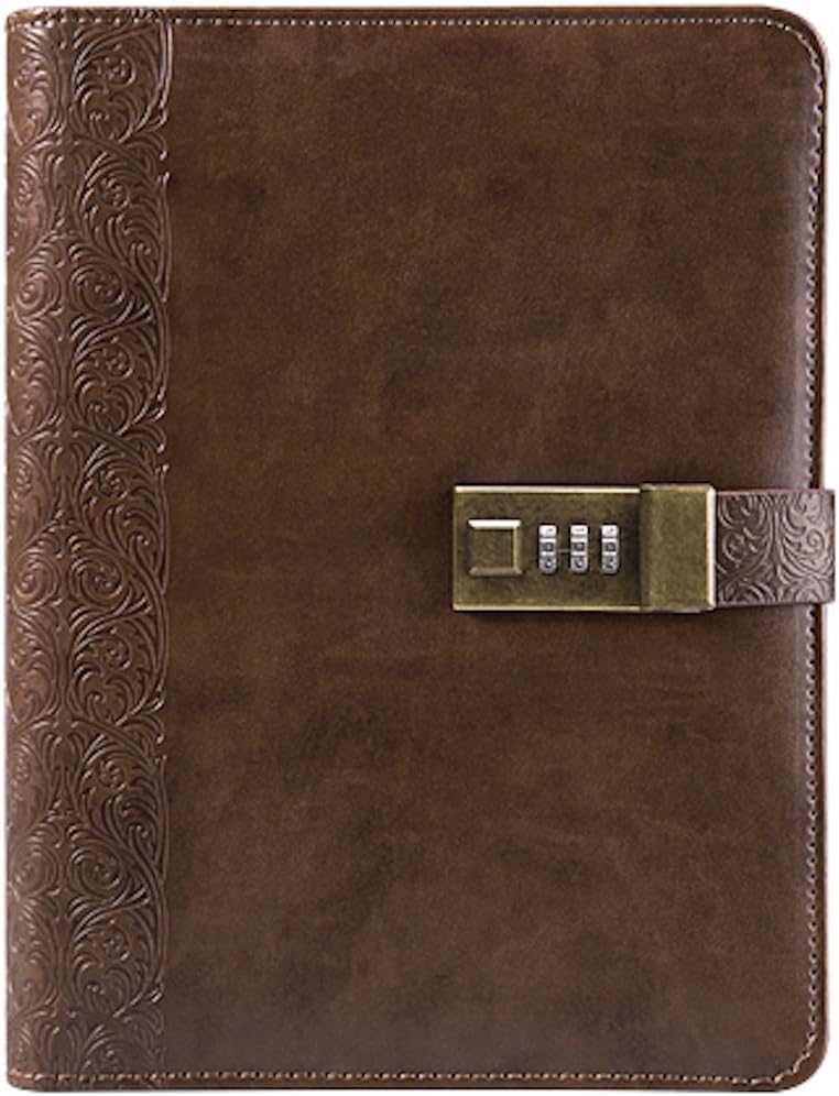 Business Binder Journal With Combination Lock A5, 9” X 6.7”, Excutive Diary With Passcode PU Leather Is A Refillable Leather Journal (Coffee Like)