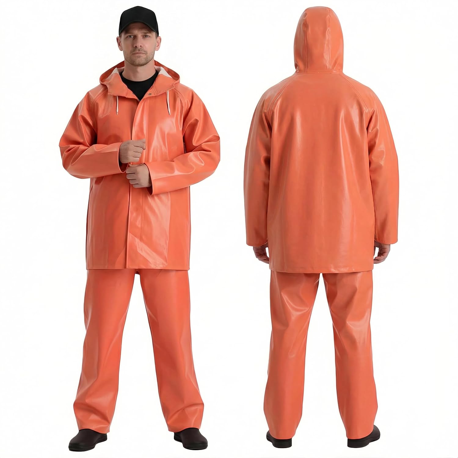 Men's Commercial Fishing Rain Suit: 0.70mm Heavy-Duty Waterproof Jacket & Bib Pants Set, Brigg 44 Industry Grade