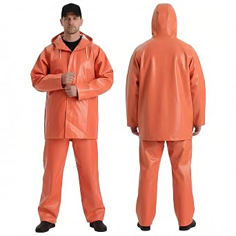 Men's Commercial Fishing Rain Suit: 0.70mm Heavy-Duty Waterproof Jacket & Bib Pants Set, Brigg 44 Industry Grade