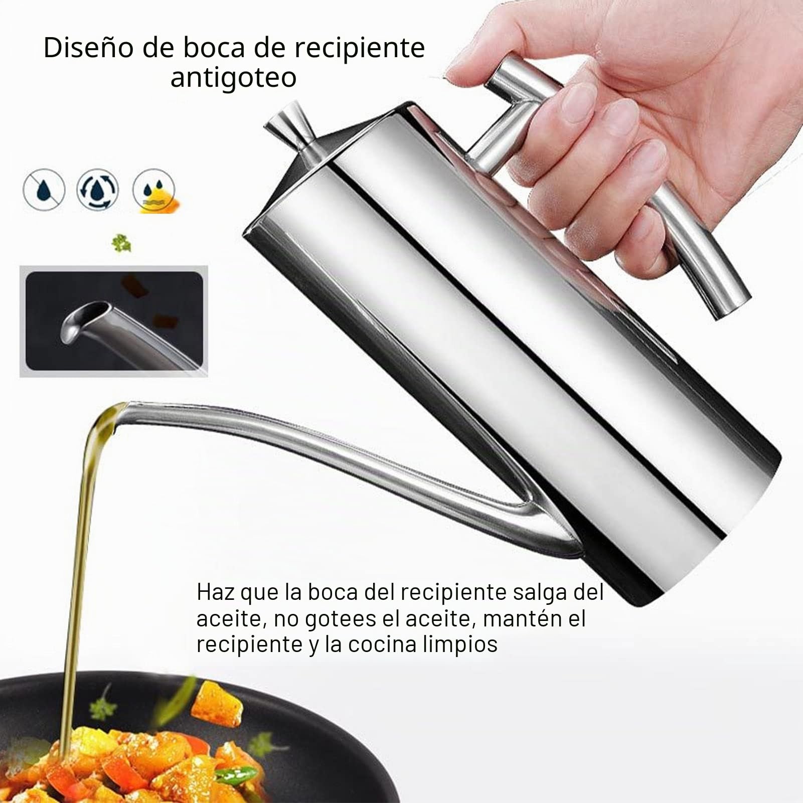 Haofy Olla de Aceite de Acero Inoxidable 304, Grande, Pulido Espejo, a Prueba de Goteo, Cantidad de Aceite Visible, para Vinagre, Aceite Comestible, Aderezo para Ensaladas, té con