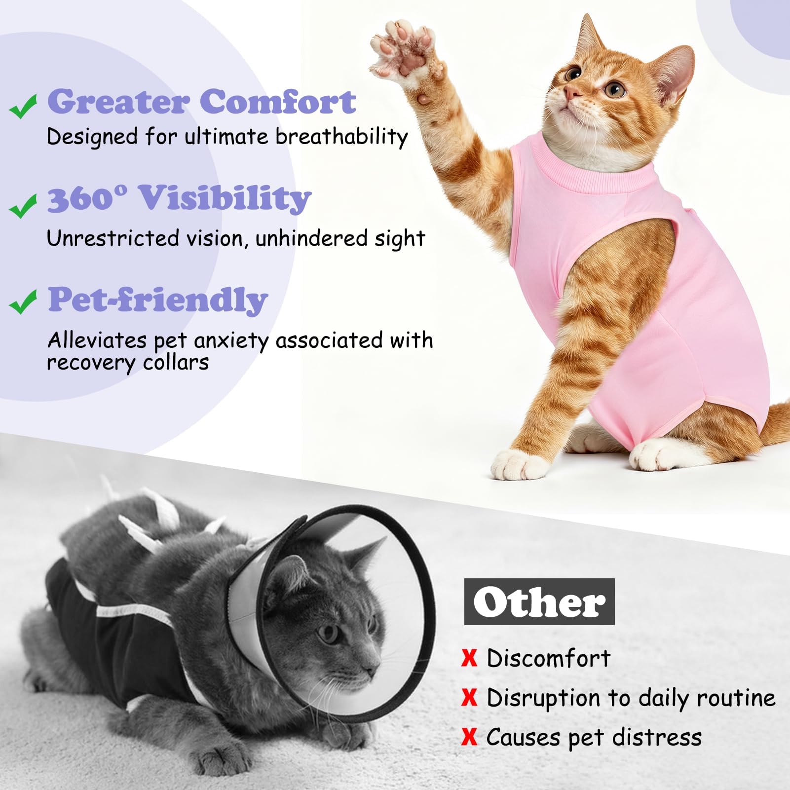 MELLIEX Tuta da Recupero per Gatti, Body Gatto Post Operatorio Sterilizzazione, Cat Recovery Suit Vestito Gatto per Impedire Leccare Ferita Addominale Dopo l'intervento Chirurgico