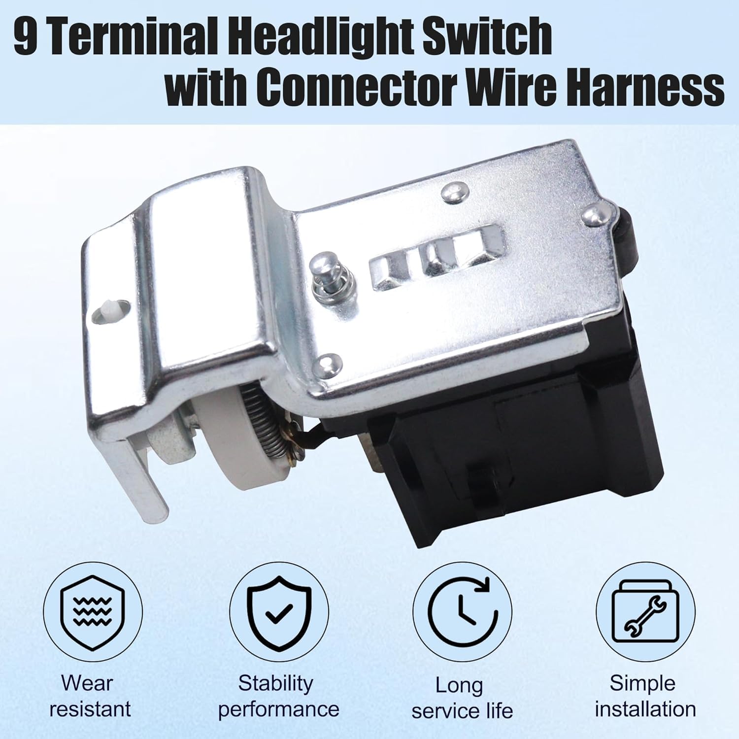 E7TZ-11654-A 9 Terminal Headlight Switch with Connector Wire Harness Fit for 1987-2003 Ford F150 F250 F350 E150 E250 E350 Bronco Aerostar Explorer Ranger Tempo E77B11654AA DS268 DS268T DS-268T