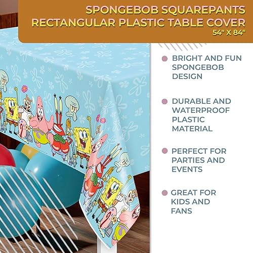 Miniatura 4 de Unique Spongebob Squarepants - Mantel rectangular de plástico, 54 x 84 pulgadas, ideal para cumpleaños y fiestas de niños