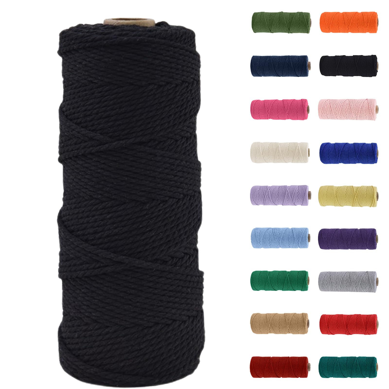 MORAINJAY 3mm Macrame Cord 100m, Black Macrame Cotton Cord Twine Rope Craft String