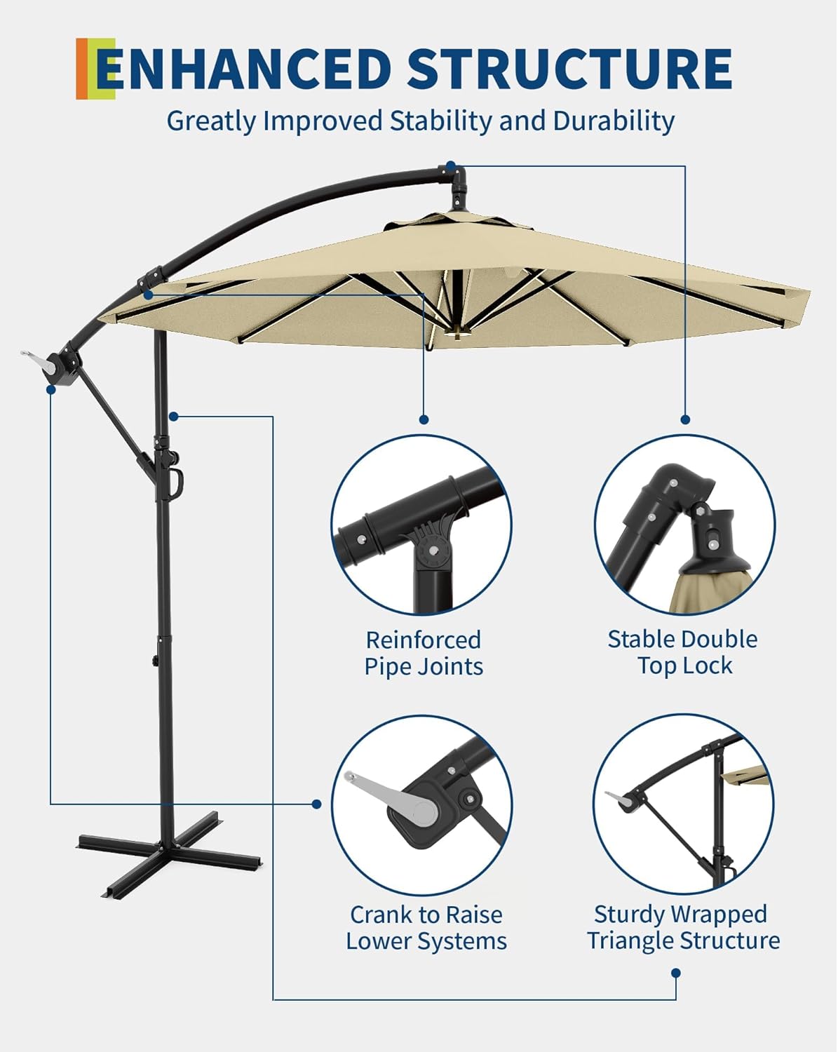 GarveeLife 10ft Outdoor Offset Patio Umbrella, UPF 50+ Sun Protection, Easy Tilt Cantilever Umbrella with 8 Sturdy Ribs & Durable Fabric for Deck, Poolside, Backyard, Garden