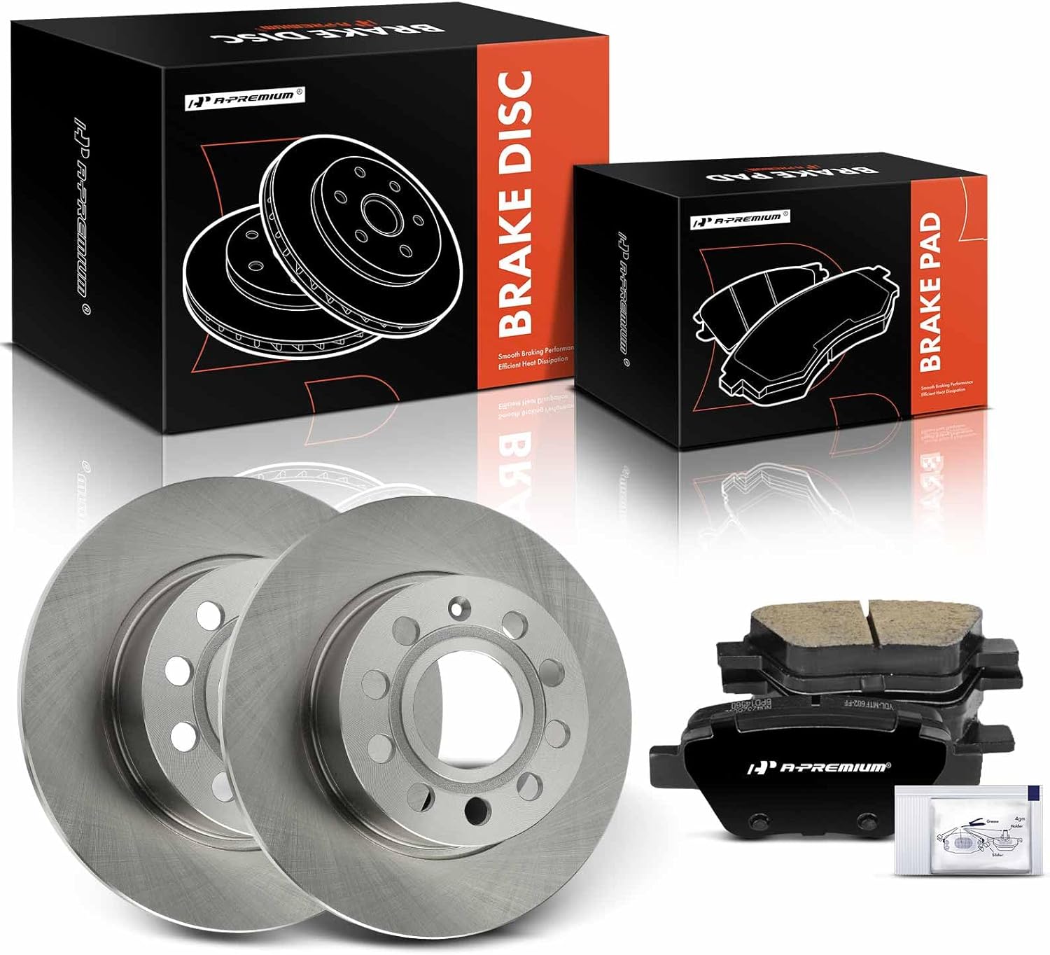 A-Premium 10.02 inch (254.7mm) Rear Solid Disc Brake Rotors + Ceramic Pads Kit Compatible with Select Volkswagen and Audi Models - Jetta 2012-2014, Beetle 2013, A3, A3 Quattro, Eos, GTI, 6-PC Set