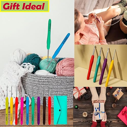 Miniatura 16 de Yarniss Ganchos de ganchillo de 20 tamaños de 0.020 in a 0.394 in, juego de ganchos de ganchillo ergonómicos con estuche para manos artríticas