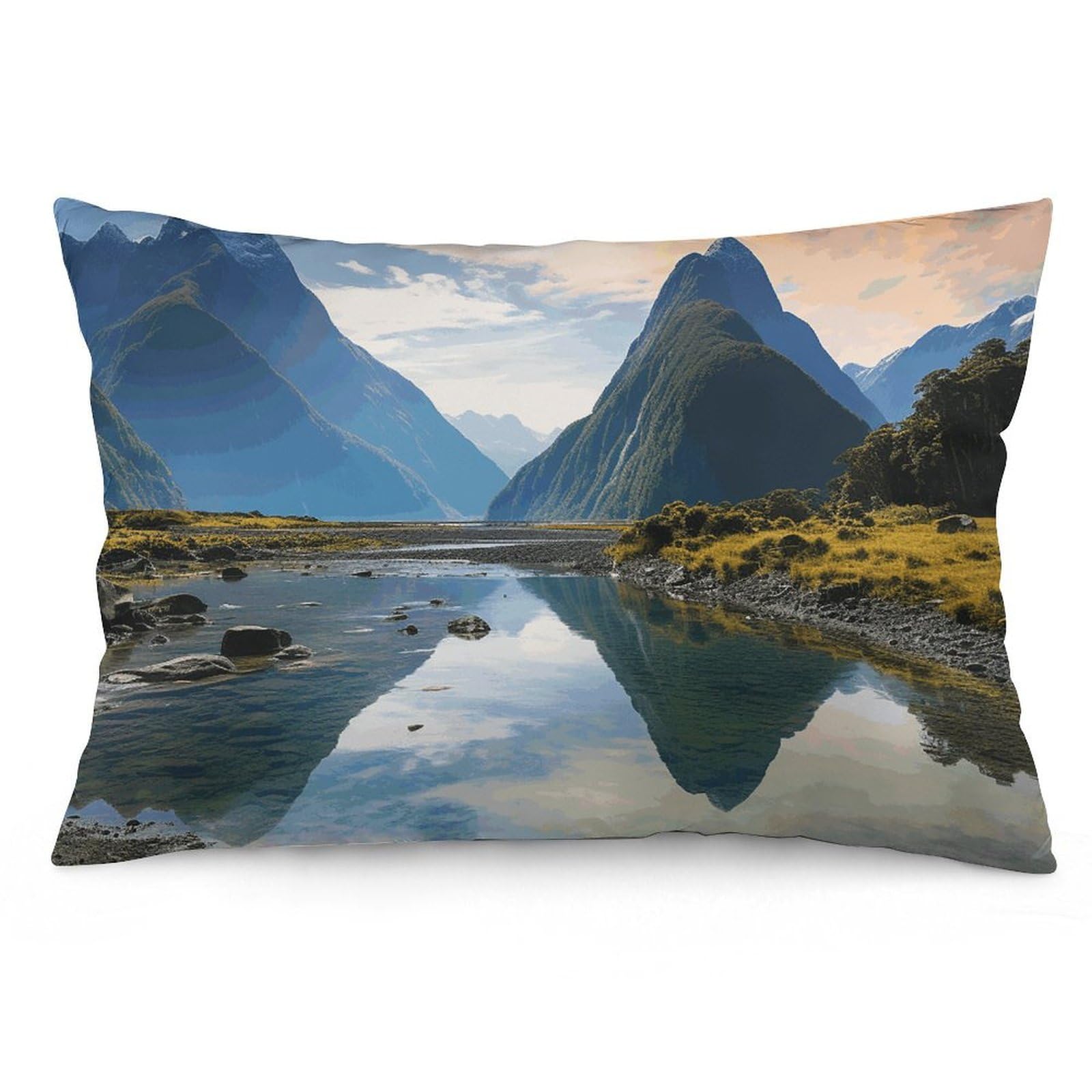 NONHAI 2 Pack Pillow Cases for Hair and Skin, Soft Breathable Pillow Case Covers with Hidden Zipper, Fiordland National Park Pillowcase 16 "x24 Pillow Covers for Sleeping Gift