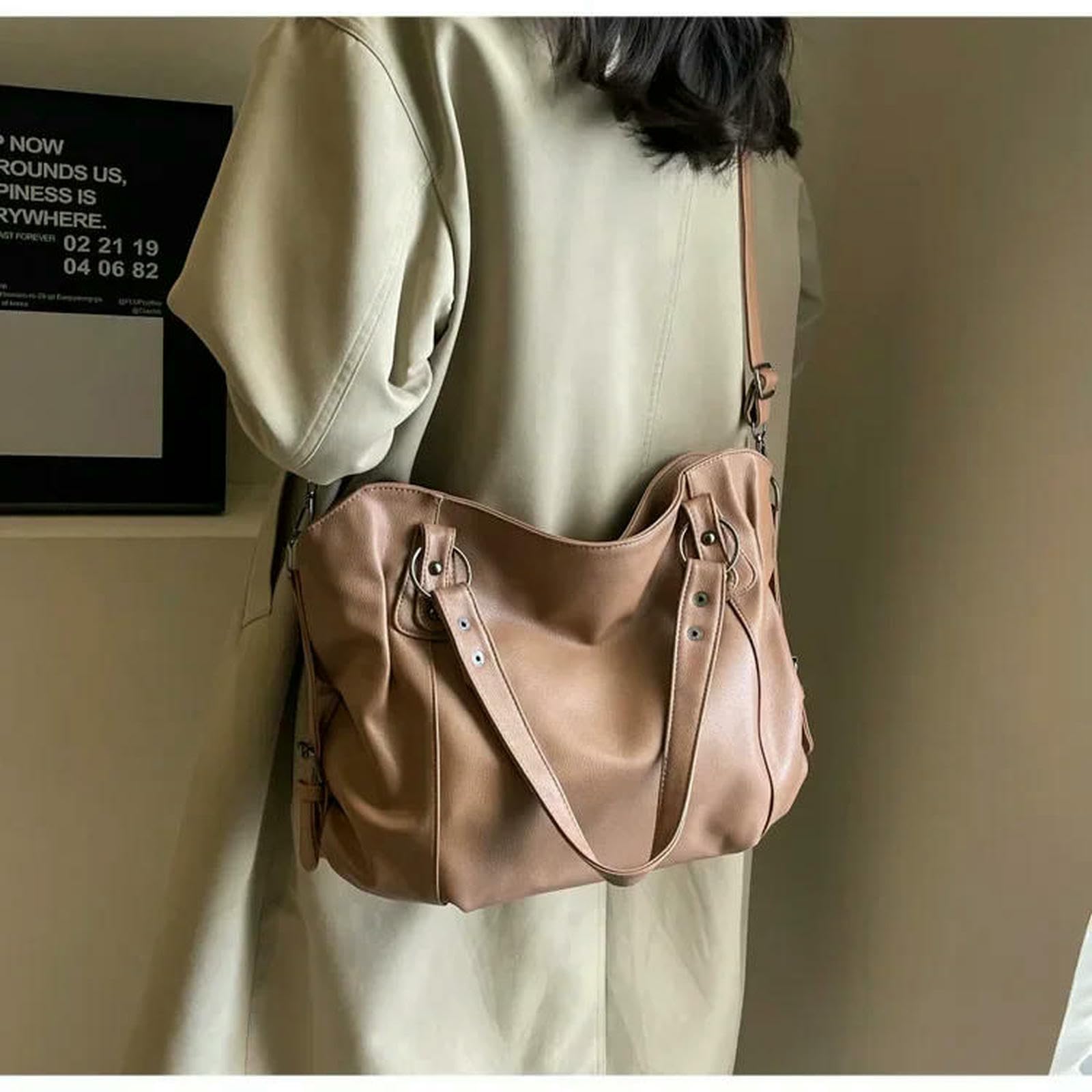 Handtasche Damen-lederhandtasche Mit Großem Fassungsvermögen, Weiche Hobo-umhängetasche, Trendige Messenger-Tasche Für Den Täglichen Gebrauch-kaffee-a-40x27x15cm