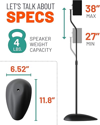 Miniatura 7 de ECHOGEAR Soportes universales para altavoces, altura ajustable con compatibilidad universal, funciona con Vizio, Klipsch, Bose y más, incluye