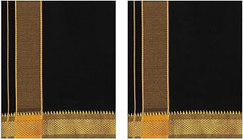 Color Cotton Dhotis Lungi Sarong 2.0 Meters Single Layer Dhoti Pack of 2 Black