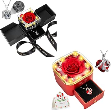 Lebana Preserved Real Rose with Heart I Love You Necklace -Eternal Flowers Rose Birthday Gifts for Women Her Mom Wife Girlfriend Grandma