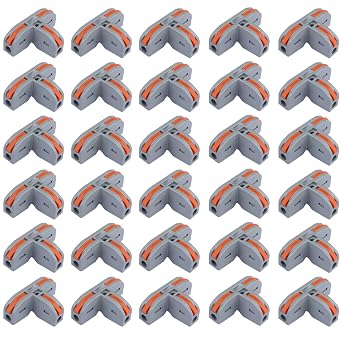 3 Way T-Shaped Lever Nut Wire Connectors Nuts Terminal Connectors Compact Splice Wire Conductor for Wiring AWG 28-12 Orange - 30pcs