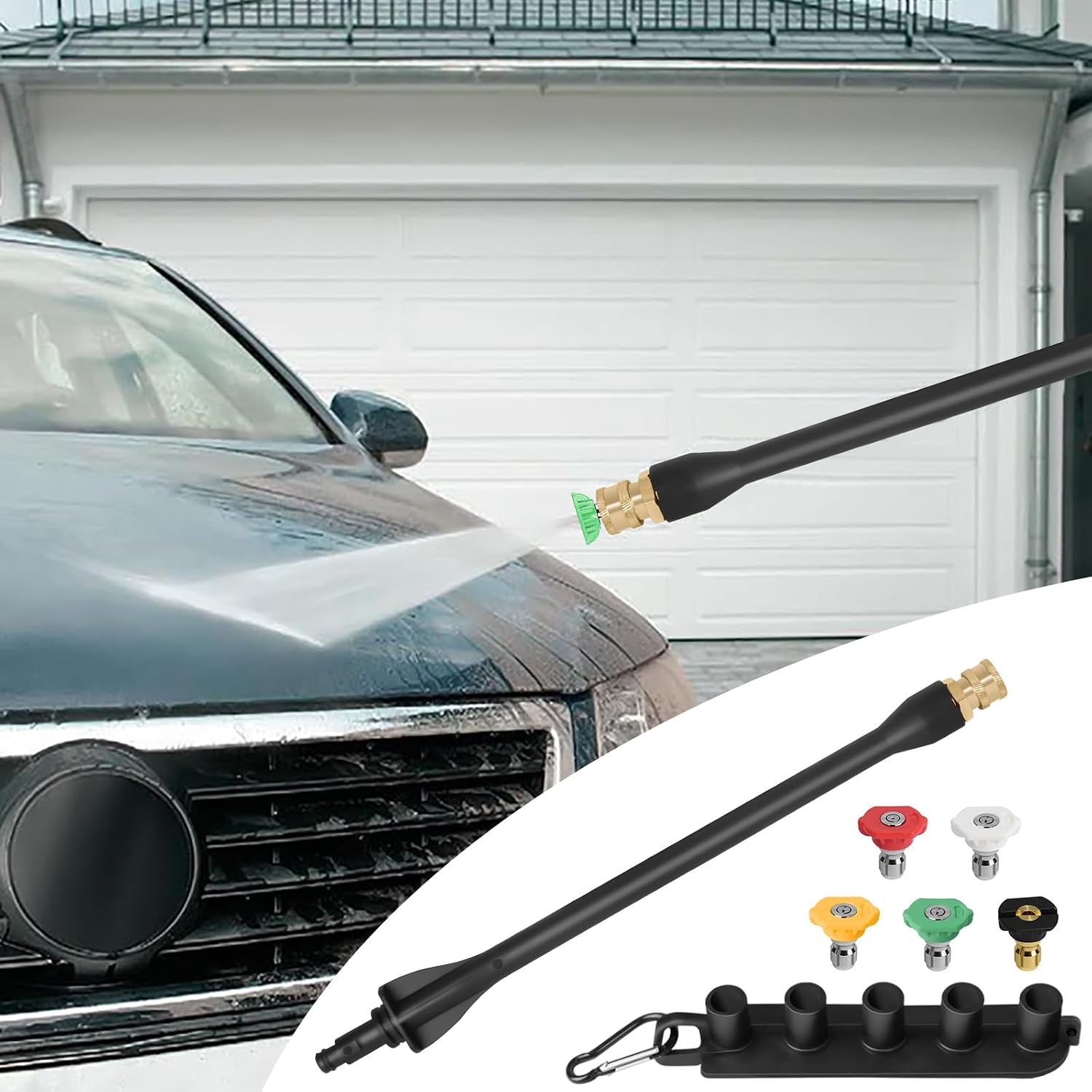 Pressure Washer Wand 308494075 with 5 Spray Nozzles and 1 Tips Holder for Ryobi, Portland, Husky pressure washer gun