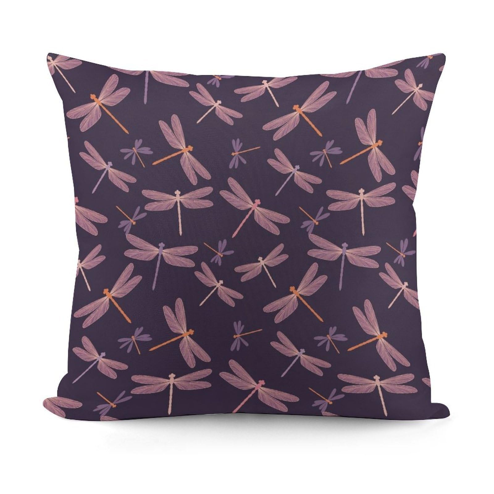 Smazdfxx Picture(268) Soft Cozy Floral Dragonfly Insect Purple Pillowcase Luxury Decorative Pillows Square Shaggy Cushion Covers For Sofa, Living Room