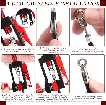 Bicycle Hydraulic Hose Fitting Insert Tool, Needle Driver Insertion Tool Kit, Bike Hydraulic Brake Hose Cutter, Bike Oil Tube Installation tool for Mountain bike Road Bicycle Repair, Red
