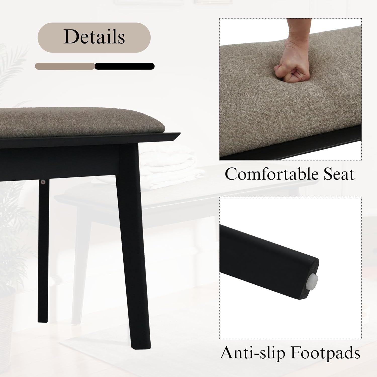 Entryway Shoe Bench Dining Bench with Solid Wood Legs Upholstered End of Bed Bench Ottoman for Entrance Living Room Dining Room Bedroom - 35" Chenille Grey