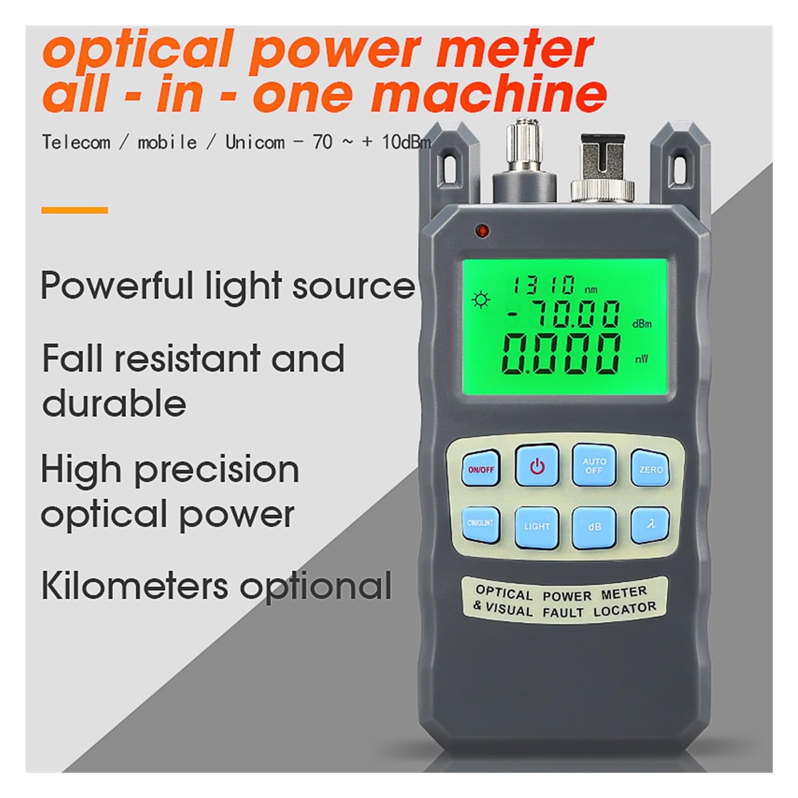 Compteur de Puissance à Fibre Optique Tout-en-Un -70 + 10 dBm, testeur de câble 1/10 mw/20 mw/30 mw/50 MW, Outil FTTH de localisation de défaut visuel(50MW)