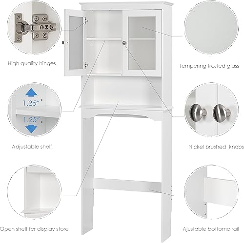 Miniatura 5 de Spirich Gabinete de almacenamiento sobre el inodoro, estante de almacenamiento sobre el inodoro con puertas de vidrio, organizador de baño detrás