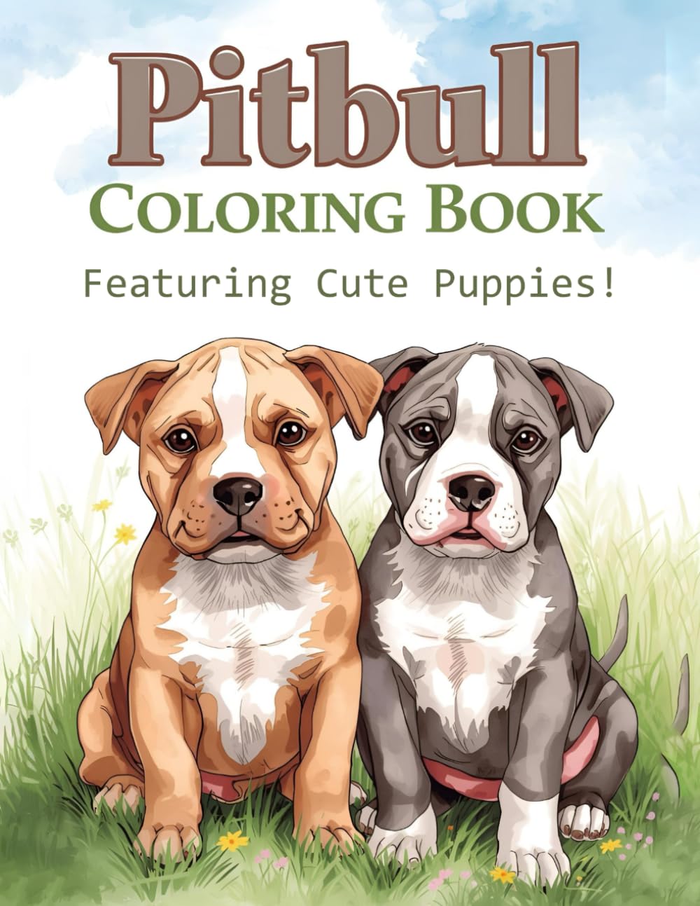 Cute Pitbull Puppy Coloring Book for Kids & Adults | 50 Unique Puppy Coloring Pages | 8.5 x 11"