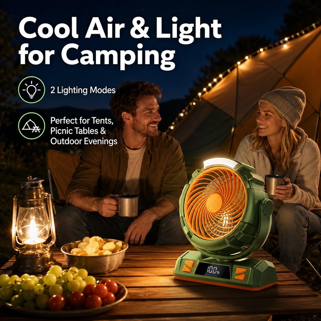 Ventilatore Da Campeggio Con Batteria Da 40000 MAh, 6 Velocità, Luce LED