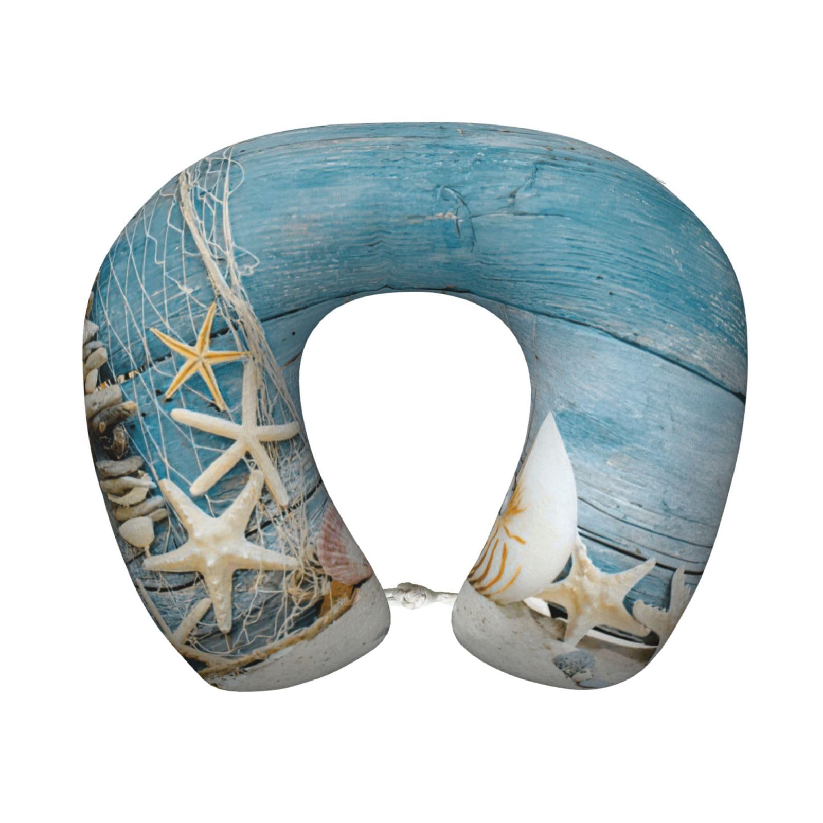 ASFgda U-Shape Memory Foam Shell Starfish Pattern Print Travel Pillow,Neck Support,Washable Cover For Airplane Car Home Office