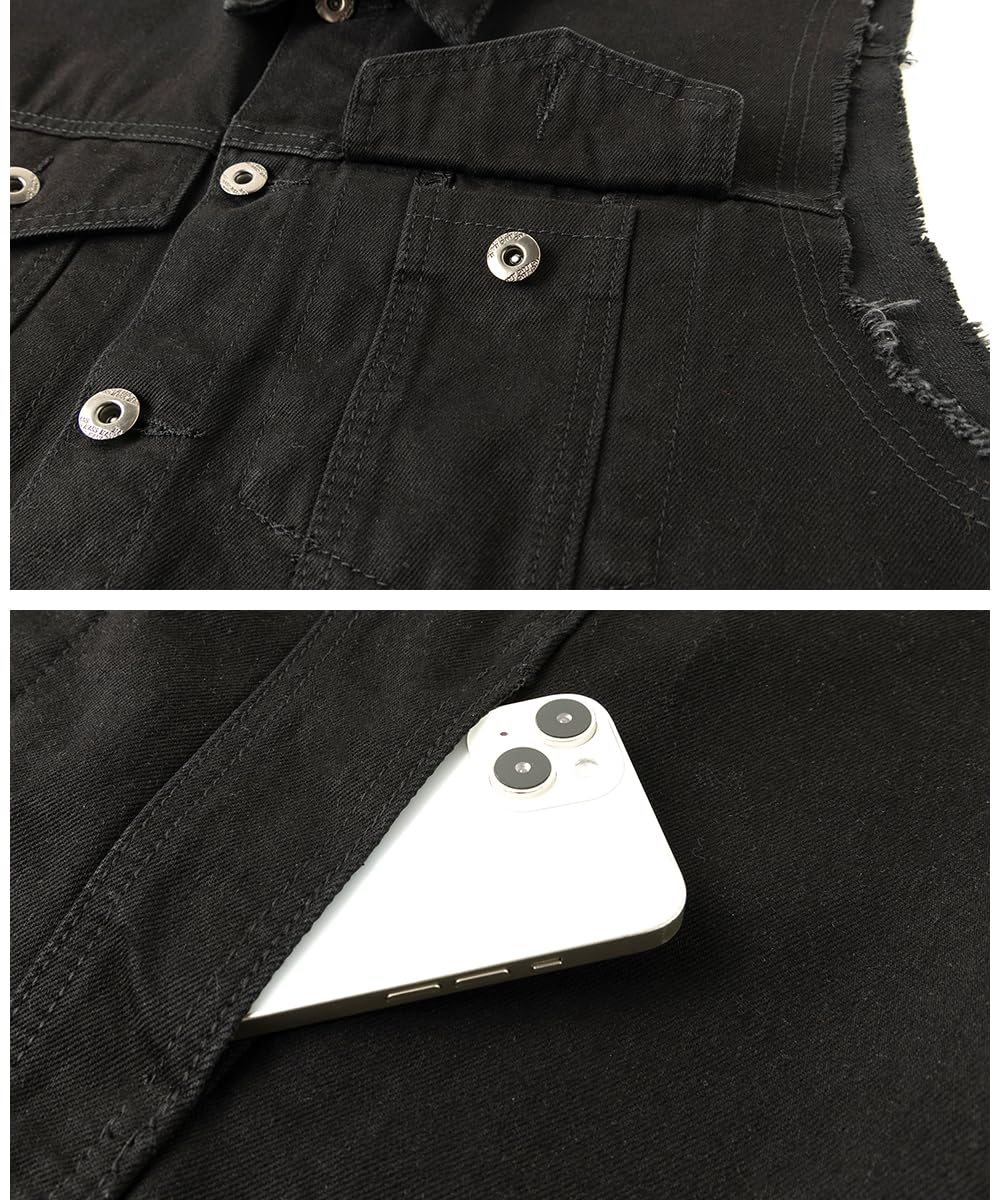 Homme Gilet en Jean Sans Manche Biker Veste en Jean Multipoches Déchiré Gilet Moto d'été