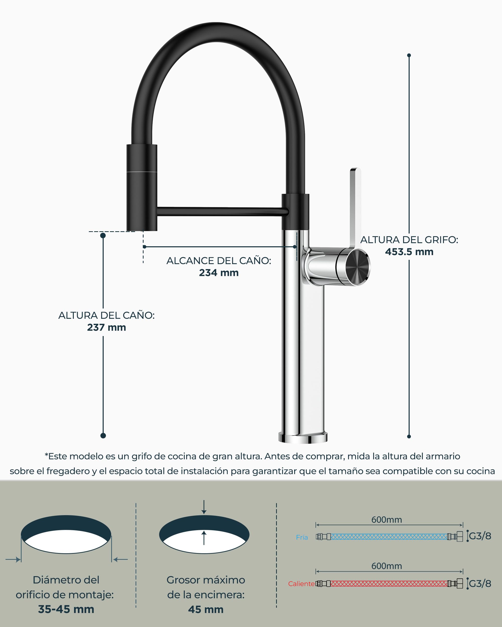 FORIOUS Grifo Cocina de cocina, Grifos Cocina Fregadero, dos modos de rociado, Grifo De Cocina Fregadero giratorio 360°, Grifo Monomando Cocina para agua fría y caliente, Cromo Pulido