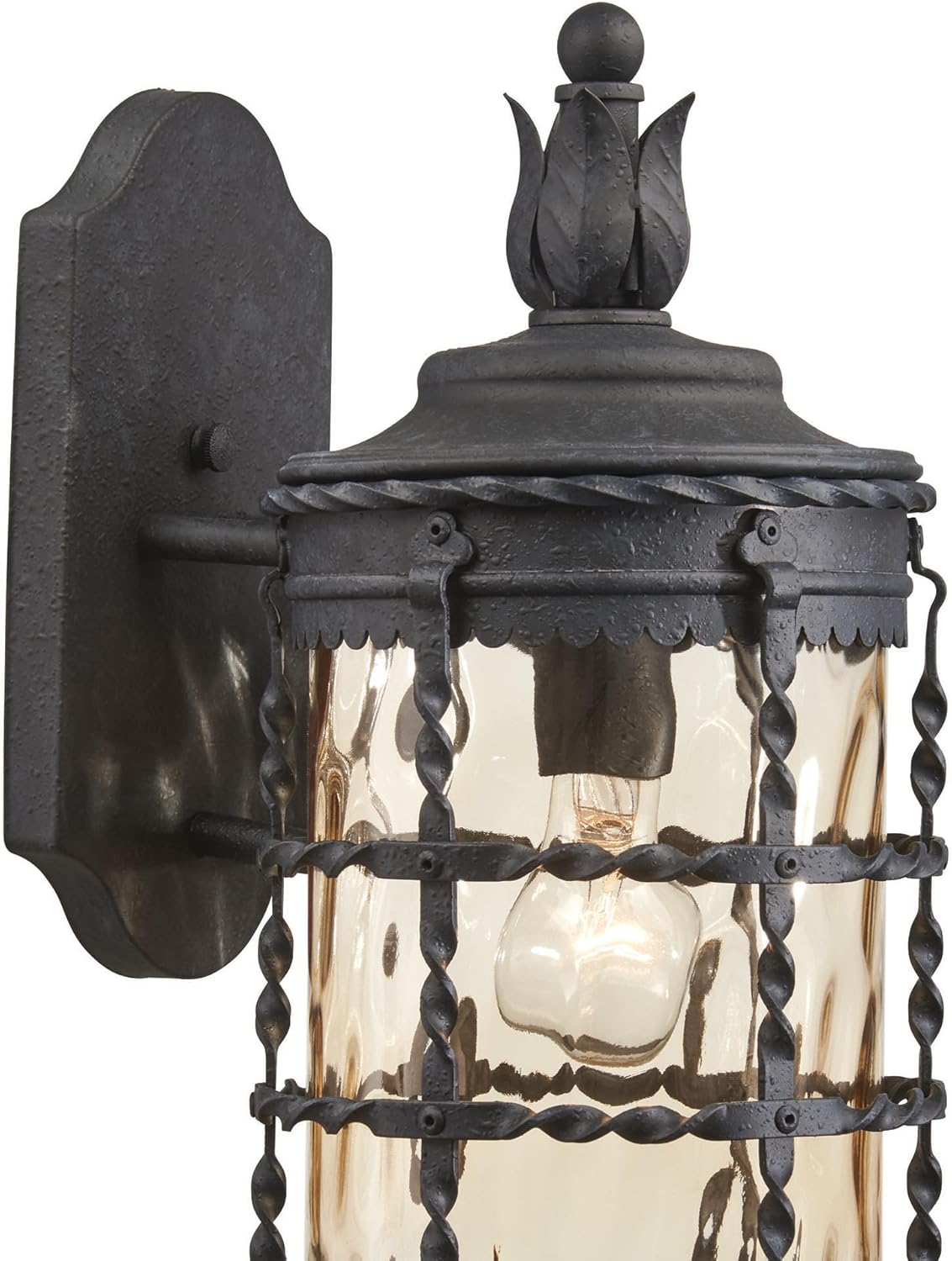 Spanish Iron Outdoor Wall Mount Light with Champagne Glass