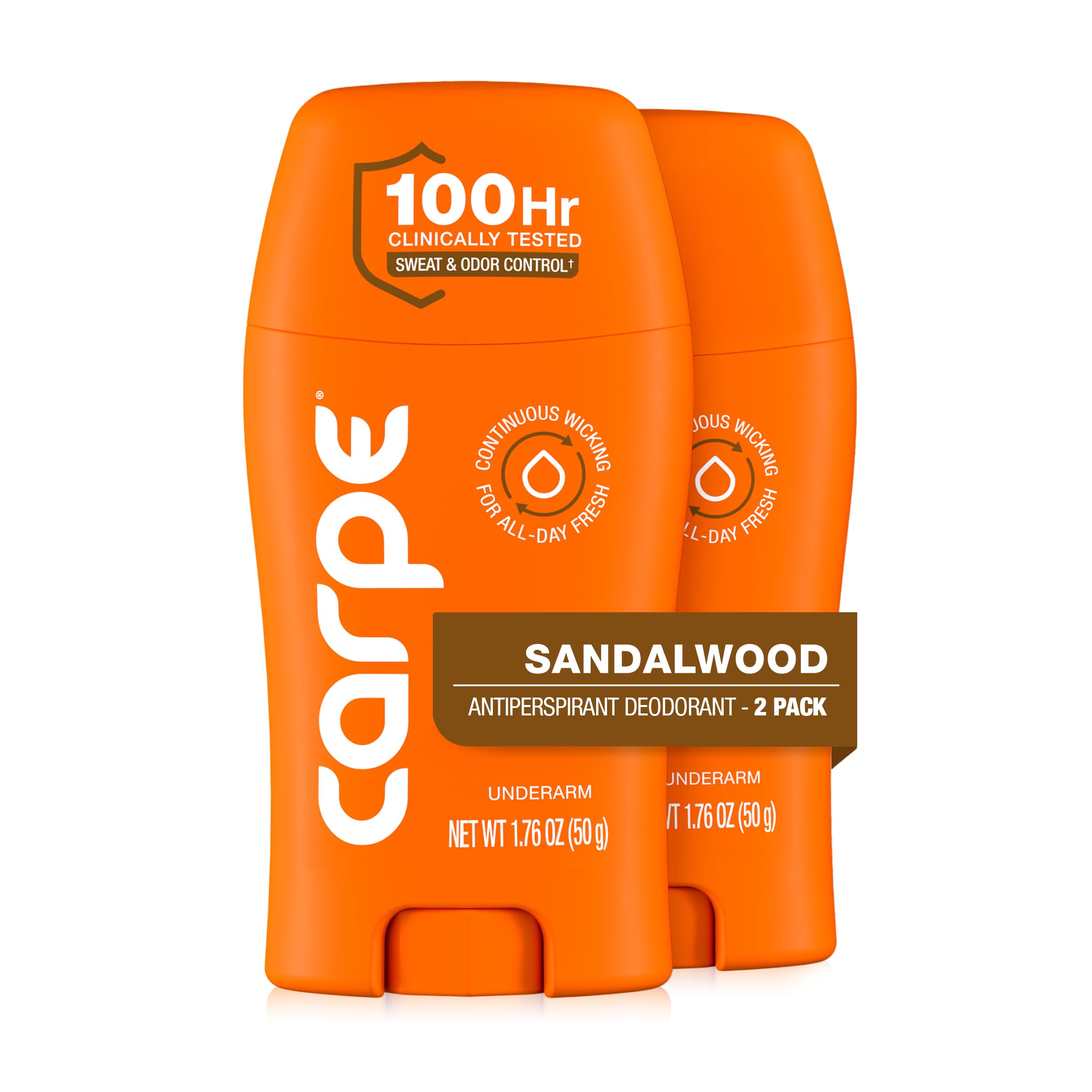 Carpe 100-Hour Antiperspirant Deodorant for Men, Sandalwood - 2 Pack | Dermatologist Tested - 100 Hr Sweat & Odor Control - Free from Baking Soda & Parabens - Clinical Strength Deodorant - 2 Pack