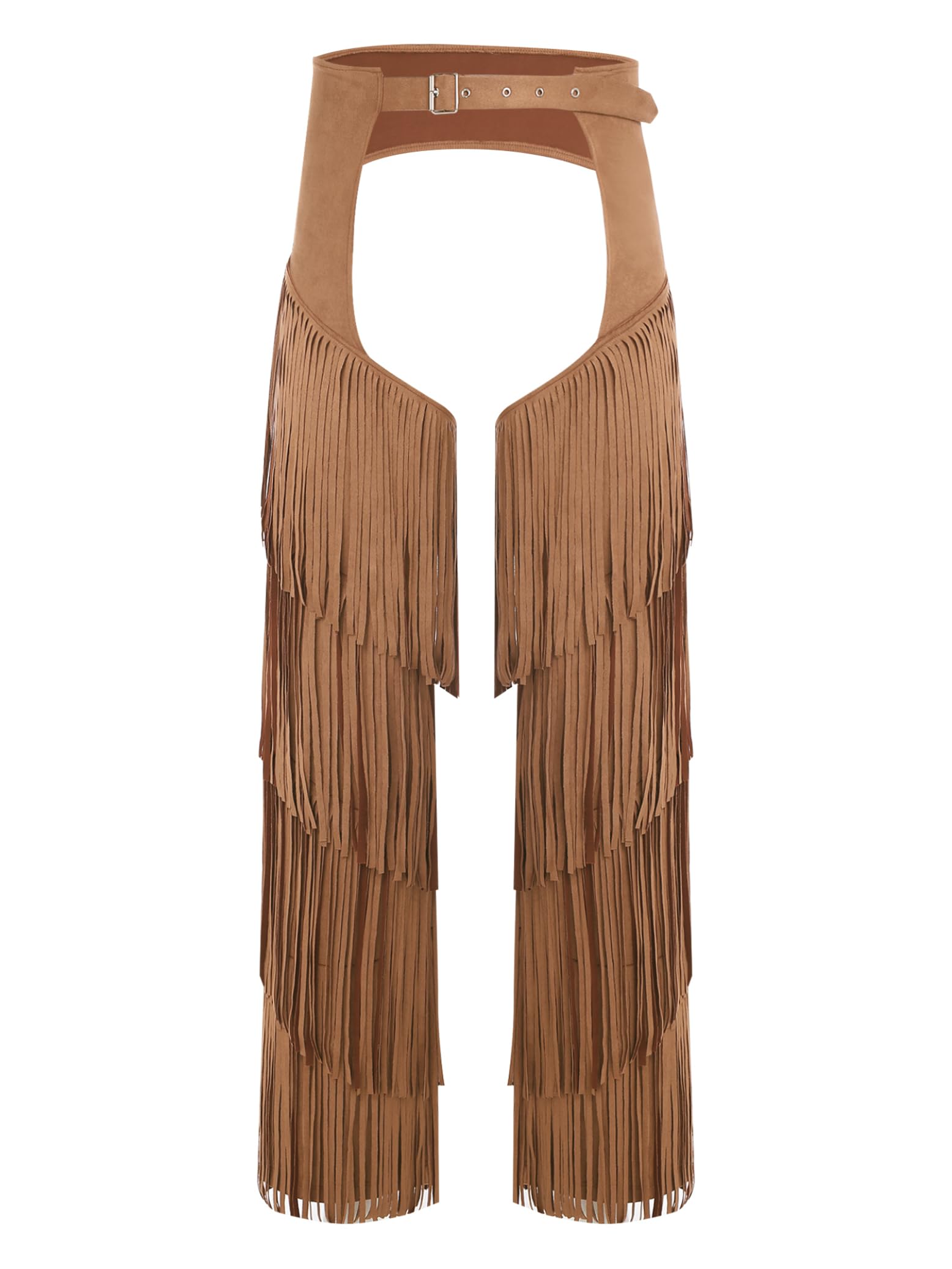 Eandarui Mens Western Cowboy Chaps Pants Adults Fancy Dress Suede Fringe Motorcycle Trouser Brown XL