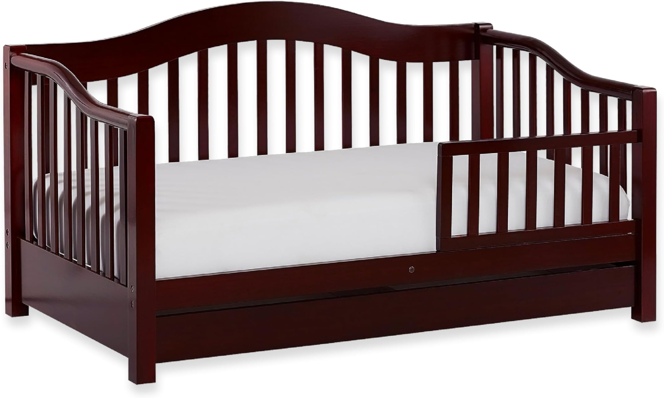 Dream On Me Toddler Day Bed In Cherry – Greenguard Gold & Baby Safety Alliance Certified, Low-to-Floor Design, Removable Safety Guard Rail, Non-Toxic Finish, Includes Storage Drawer