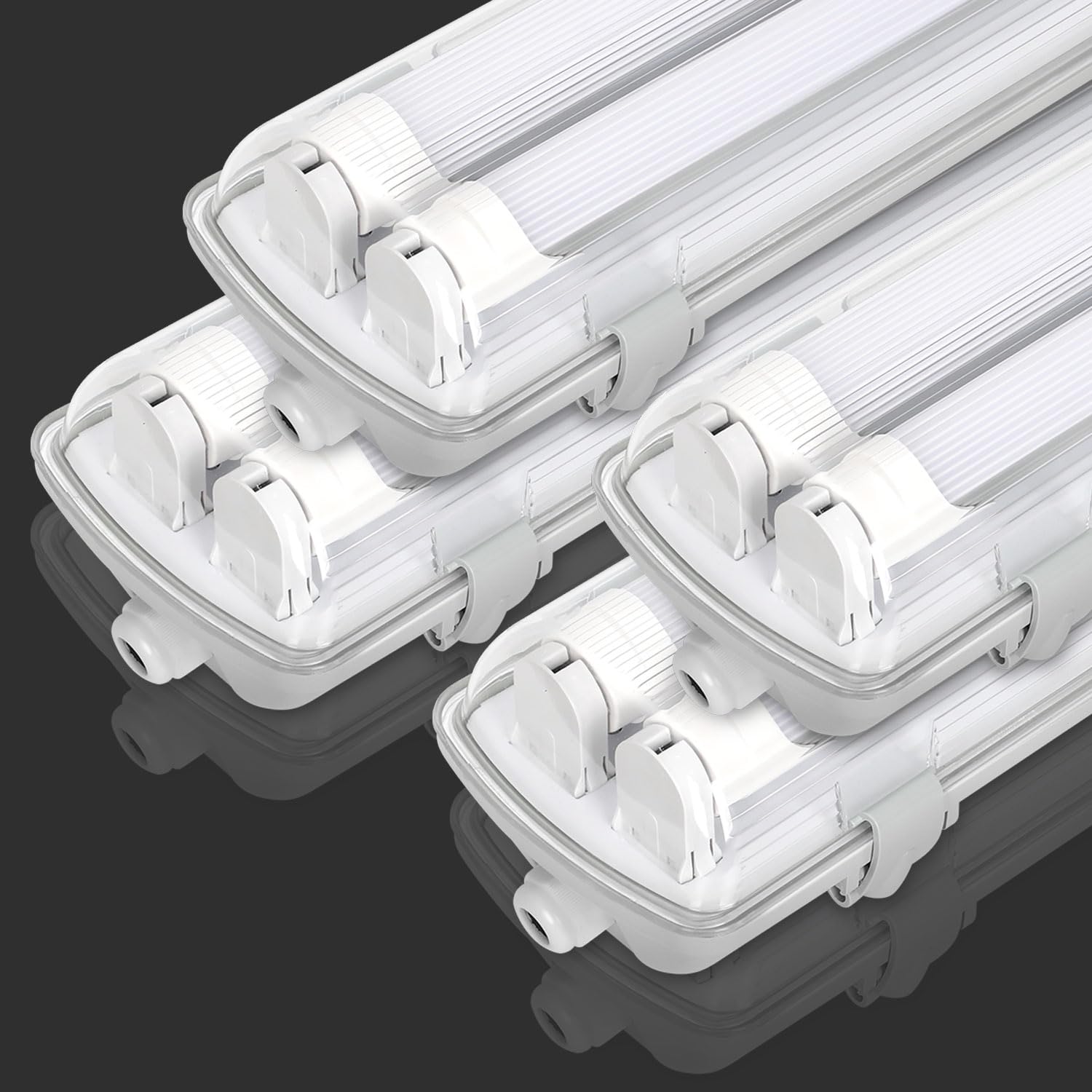 Fiqops 4 Stück Feuchtraumleuchte LED 150cm 2 X 24W 4800lm Wannenleuchte Kaltlweiß 6500K IP65 Wasserfest Feuchtraumlampe Doppelt T8 LED Röhre,Röhrenlampe Werkstattlampe für Garage Keller Büro