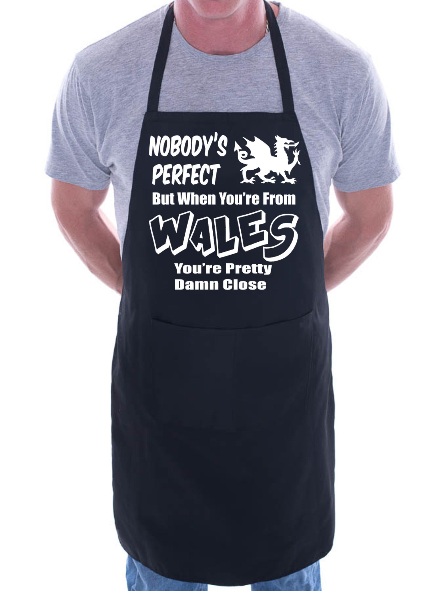 Print4U Wales Welsh Perfect BBQ Cooking Funny Novelty Apron Black