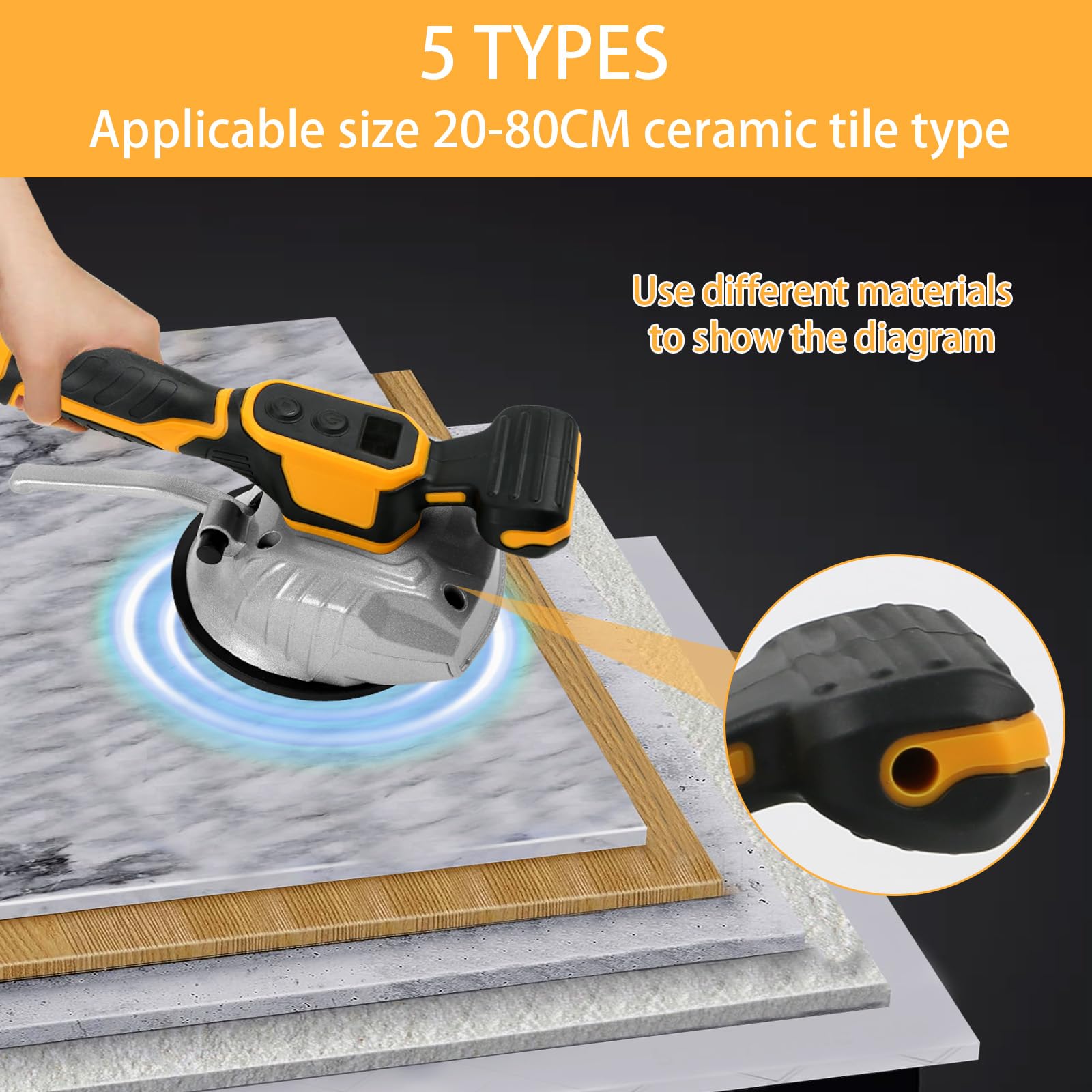 Máquina Alicatadora Eléctrica Compatible con Batería Dewalt Max 20V, Vibrador Eléctrico de Azulejos de 5000rpm con Ventosa, 6 Velocidades Ajustables(Sin batería)