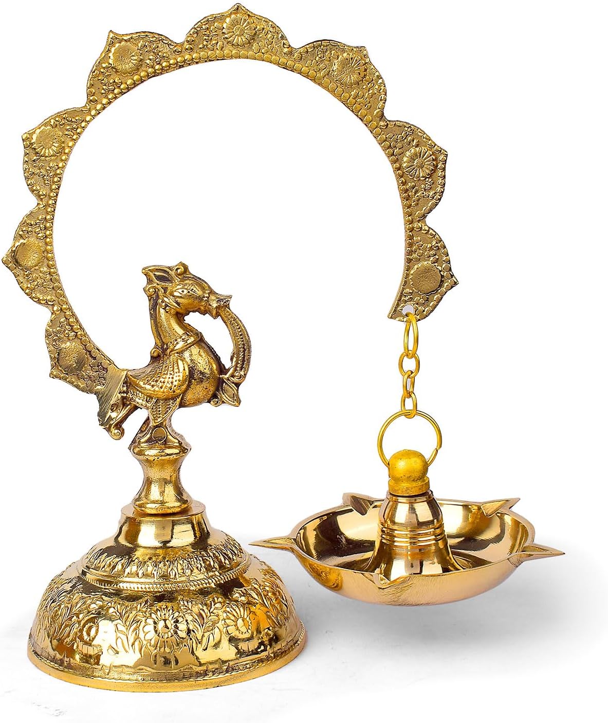 SATVIK 7.5 - 8 INCH Hanging Peacock Brass Diya for Home Décor & Puja | Traditional Indian Oil Lamp | Antique Finish | Festive Decoration & Gift l Diwali Poojan l Deepam Gifts