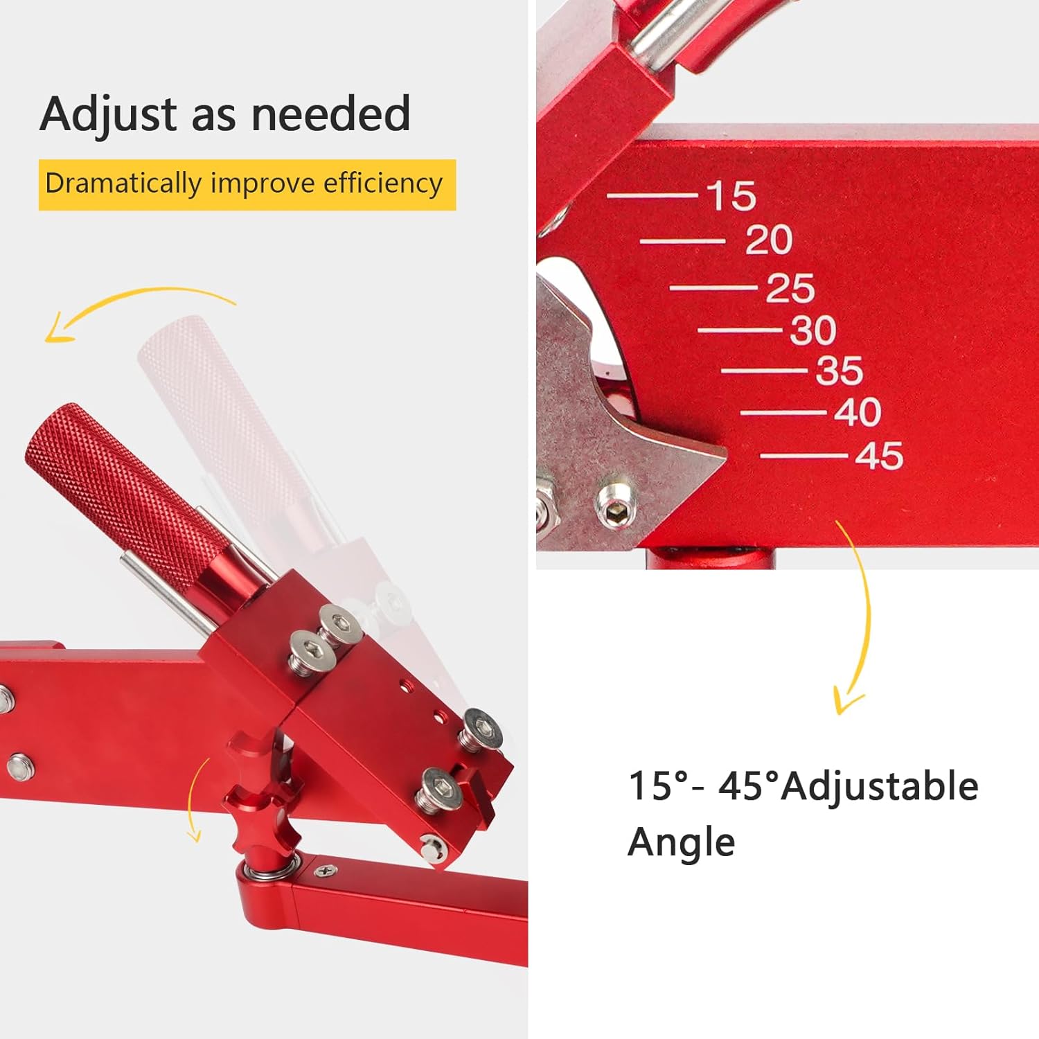 Updated Adjustable 15°- 45°Lawn Mower Blade Sharpener with Ball Bearing Manufacture Handle for Right & Left Hand Blades - Sharpening Balancer Bracket Tool Kit for Lawnmower Blades Red