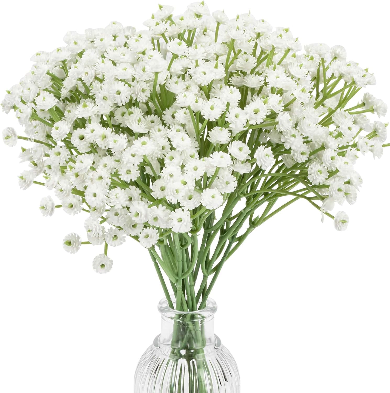 Macrak 12Pcs Mini Babys Breath Artificial Flowers Real Touch Faux Baby Breath Gypsophila Bouquet for Wedding Floral Arrangement Party Decor (White)