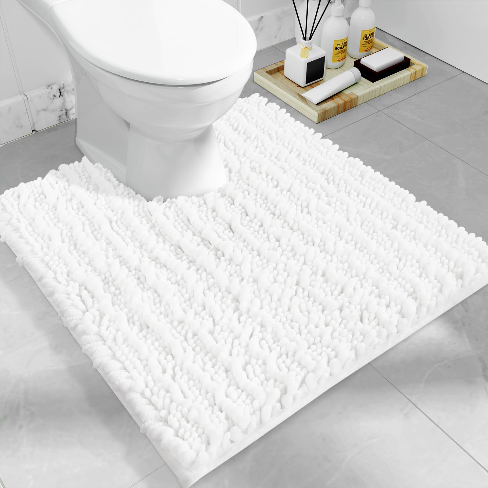 Yimobra Toilet Rug U Shaped Washable 24x24 Inch - Ultra Soft Absorbent Chenille Bath Rugs for Toilet, Quick Dry & Machine Washable, Non Slip Contour
