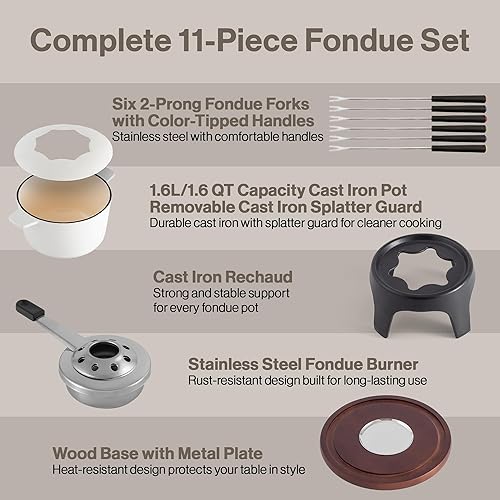 Miniatura 6 de Swissmar Sierra - Juego de fondue de hierro fundido, 1.6 cuartos / 1.6 litros – Perfecto para fondues de carne, queso y chocolate – Ideal para Mate