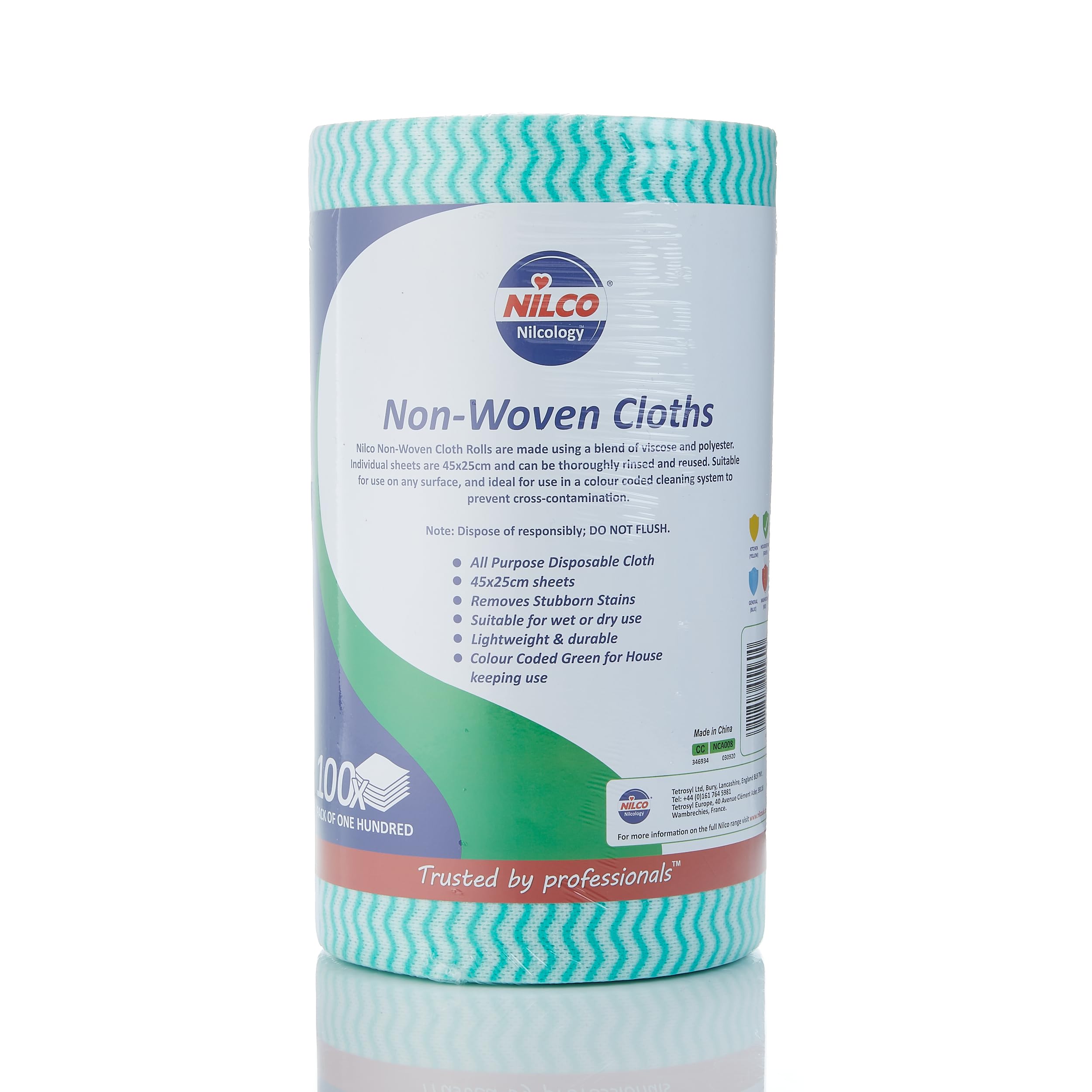 Nilco Green Non-Woven Cloth Roll - 100 Sheets For Professional Use - Durable And Highly Absorbent Cleaning Cloths