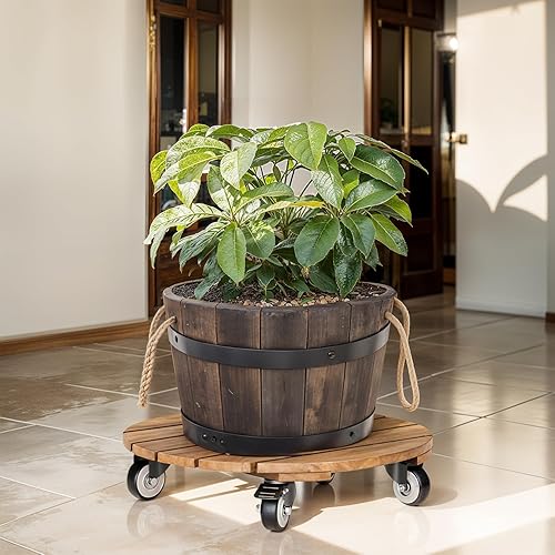 Vista 6 de Idzo 2pack Wood Plant Caddy With Wheels Heavy Duty, 264 Lbs Capacity, 12 Inch Acacia Hardwood Plant Dolly, Plant Stand with 360° Lockable Wheels