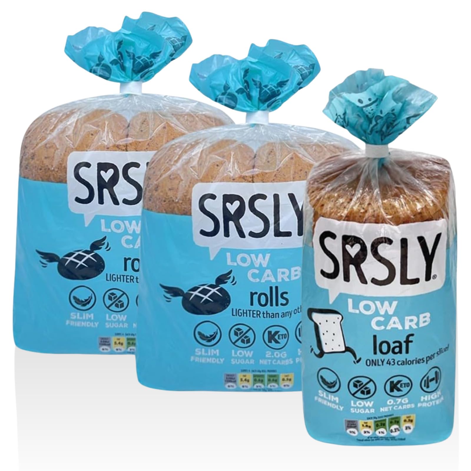 SRSLY Low Carb Keto Bread Bundle | 0.7G Carbs Per Slice 2G Per Roll, Freshly Baked High Protein High Fibre | 1 Loaf 8 Large Rolls, Sugarwise Certified Low Sugar Low Calorie Bread Bundle