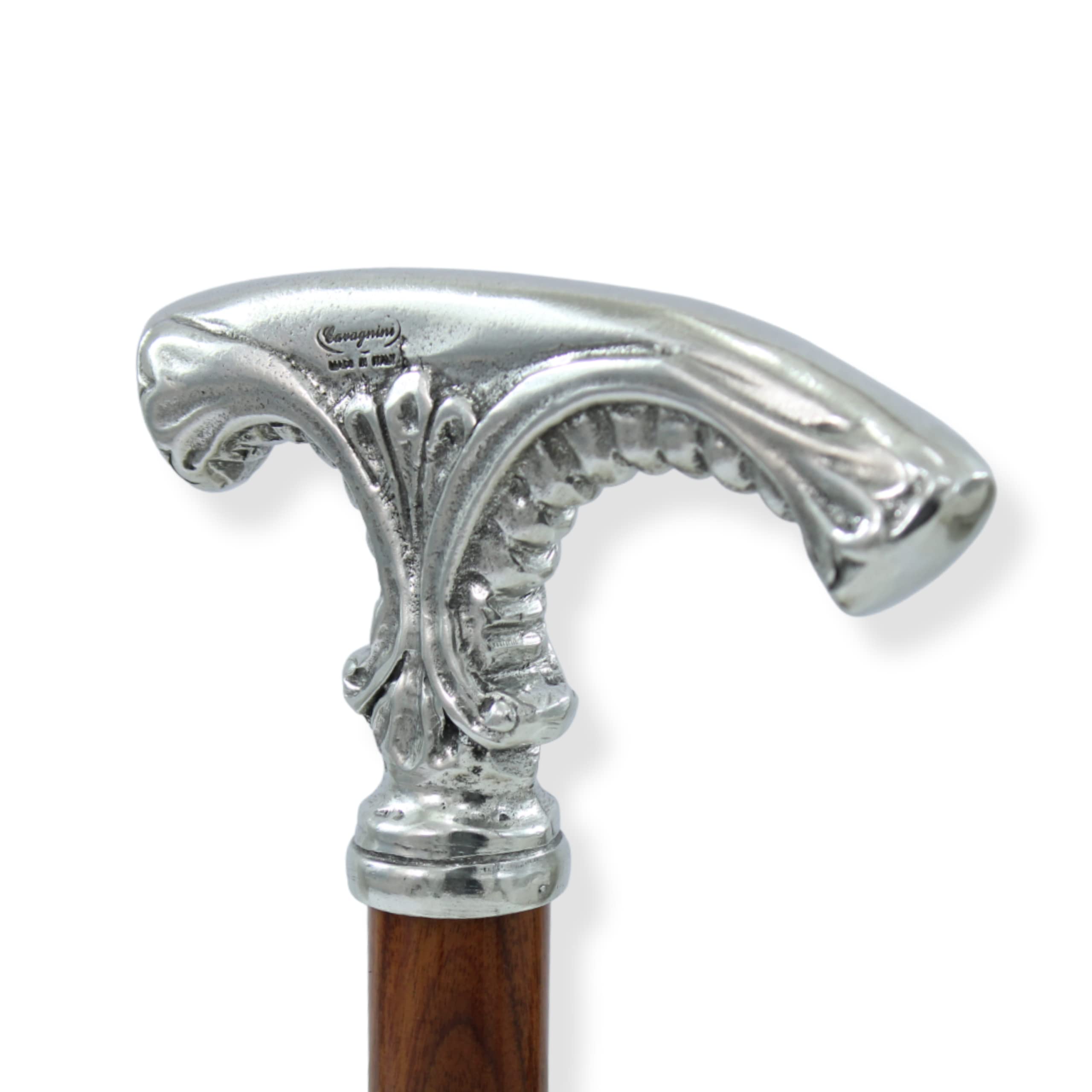 Bastone da Passeggio da Sposo CAVAGNINI, Manico in Peltro Lavorato a Mano, Asta in Legno di Faggio, Personalizzabile con Incisione Nome, Artigianale Made in Italy, Adatto ad Anziani.